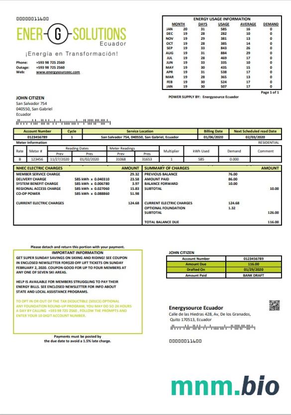 Ekwador Energysource Ekwador energy rachunek za media szablon w formacie Word i PDF